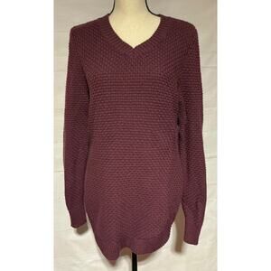 DULUTH TRADING CO sz S burgundy wool blend waffle texture v neck sweater